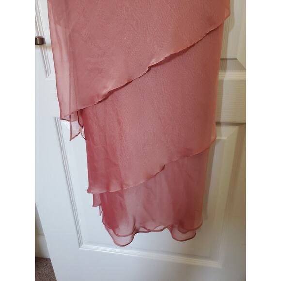Dela-Jo by Lida Formal Shiny Salmon Pink Asymmetric Tiered Ruffle Dress, Size 8 - Picture 6 of 11